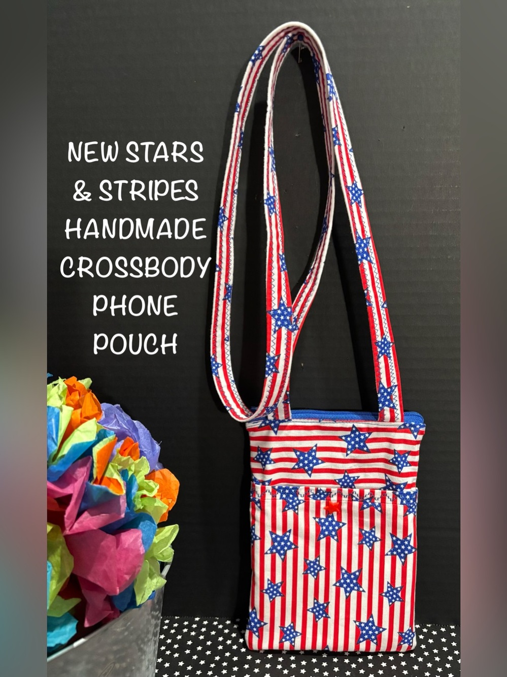 Handmade Red, White & Blue Stars & Stripes Crossbody Phone Pouch